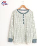 ブルーストライプ | ワッフル花柄クレリックヘンリーネック長袖Tシャツ | JEMORGAN