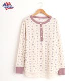 ラベンダー | ワッフル花柄クレリックヘンリーネック長袖Tシャツ | JEMORGAN