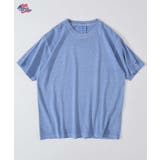 サックス | 天竺ピグメント加工半袖クルーネックTシャツ | JEMORGAN