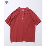 レッド | 天竺ピグメント加工半袖ヘンリーネックTシャツ | JEMORGAN