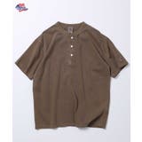 ブラウン | 天竺ピグメント加工半袖ヘンリーネックTシャツ | JEMORGAN