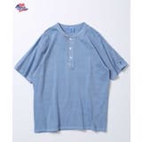 サックス | 天竺ピグメント加工半袖ヘンリーネックTシャツ | JEMORGAN