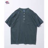 D.ブルー | 天竺ピグメント加工半袖ヘンリーネックTシャツ | JEMORGAN