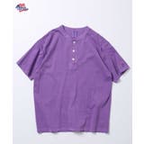 パープル | 天竺ピグメント加工半袖ヘンリーネックTシャツ | JEMORGAN