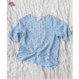 ブルー | ワッフル花柄ピグメント染めハーフスリーブTシャツ | JEMORGAN