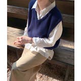 ネイビー | ルーズショートニットベスト | Jewelobe