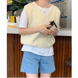 オフホワイト | ルーズショートニットベスト | Jewelobe