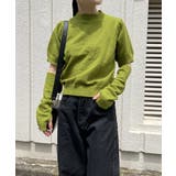 グリーン | アームウォーマー付きクルーネック半袖ニットトップス | Jewelobe