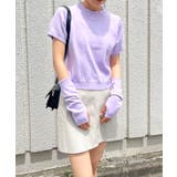 パープル | アームウォーマー付きクルーネック半袖ニットトップス | Jewelobe