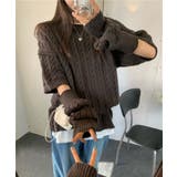 ブラウン | アームウォーマー付きケーブル半袖プルオーバー | Jewelobe