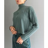 グリーン | ナローケーブルハーフジップニットトップス | Jewelobe