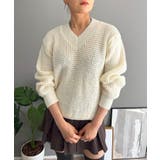 ワッフル編みVネックルーズニット | Jewelobe | 詳細画像3 