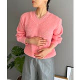 ピンク | ワッフル編みVネックルーズニット | Jewelobe