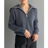 グレー | ハーフジップワイドカラーニットプルオーバー | Jewelobe