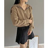 モカ | ハーフジップワイドカラーニットプルオーバー | Jewelobe