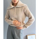 ベージュ | ハーフジップワイドカラーニットプルオーバー | Jewelobe