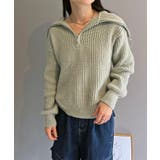 グリーン | ハーフジップワイドカラーニットプルオーバー | Jewelobe