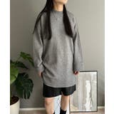 グレー | ロールアップスリーブオーバーミドルニット | Jewelobe