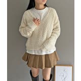 ホワイト | ゆるシルエットVネックブークレーニット | Jewelobe