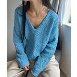 ブルー | ゆるシルエットVネックブークレーニット | Jewelobe