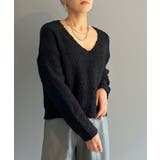 ブラック | ゆるシルエットVネックブークレーニット | Jewelobe