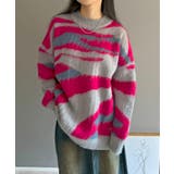 レッド | ニュアンスジャガードモヘアライクオーバーニット | Jewelobe