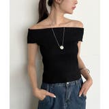 ブラック | オフショルダーショートニットトップス | Jewelobe