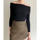 ブラック | ワイドオフショルタイトニットトップス | Jewelobe