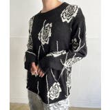 ブラック | ローズジャガードポイントフリンジルーズニット | Jewelobe