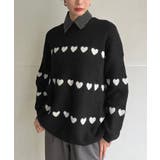 ブラック | ハートボーダールーズニットプルオーバー | Jewelobe