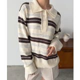 アイボリー | ランダムボーダールーズポロニットプルオーバー | Jewelobe