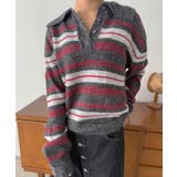 チャコールグレー | ランダムボーダールーズポロニットプルオーバー | Jewelobe