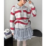 ライトグレー | ランダムボーダールーズポロニットプルオーバー | Jewelobe