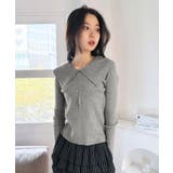 グレー | ビックカラーリブニットトップス | Jewelobe