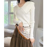 オフホワイト | ビックカラーリブニットトップス | Jewelobe