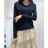 ネイビー | ビックカラーリブニットトップス | Jewelobe