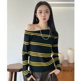 アシンメトリーボーダータイトニットトップス | Jewelobe | 詳細画像1 