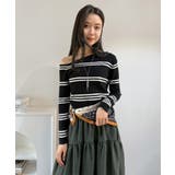 アシンメトリーボーダータイトニットトップス | Jewelobe | 詳細画像12 