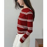 アシンメトリーボーダータイトニットトップス | Jewelobe | 詳細画像18 