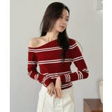 アシンメトリーボーダータイトニットトップス | Jewelobe | 詳細画像19 