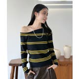 アシンメトリーボーダータイトニットトップス | Jewelobe | 詳細画像2 