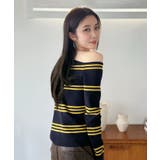 アシンメトリーボーダータイトニットトップス | Jewelobe | 詳細画像3 