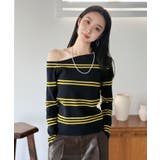 アシンメトリーボーダータイトニットトップス | Jewelobe | 詳細画像4 