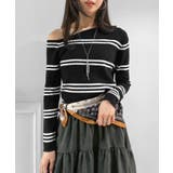 ブラック | アシンメトリーボーダータイトニットトップス | Jewelobe