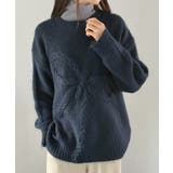 ネイビー | ケーブルリボンルーズニットプルオーバー | Jewelobe