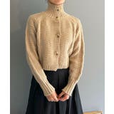 ベージュ | スタンドカラーケーブルラインニットカーディガン | Jewelobe