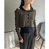 カーキ | フロントホックカーディガン×クルータンクトップ ツートンアンサンブル | Jewelobe