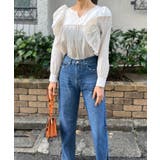 アイボリー | キーネックフリルギャザーブラウス | Jewelobe