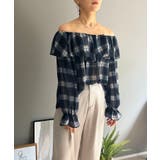 ブラック | ラッフルカラー2wayチェックブラウス | Jewelobe