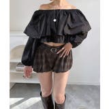 ブラック | ラッフルフリルオフショルブラウス | Jewelobe